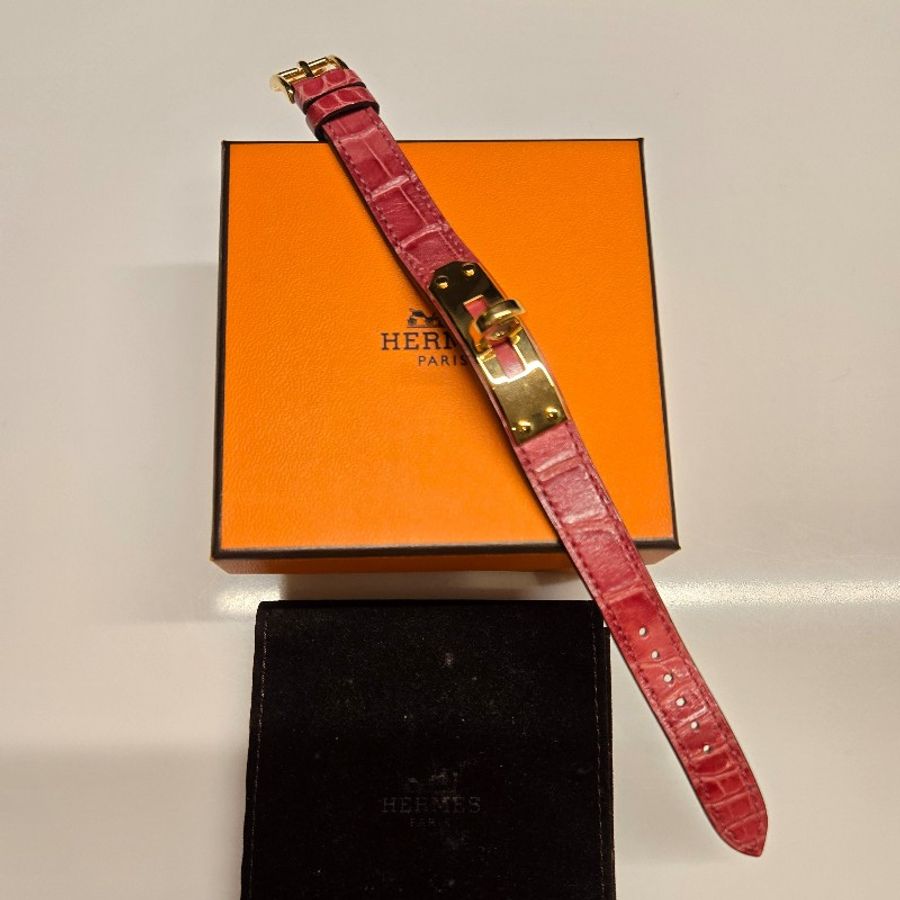 Hermes Kelly桃紅鱷魚皮手環,可當Kelly錶的錶帶-7
