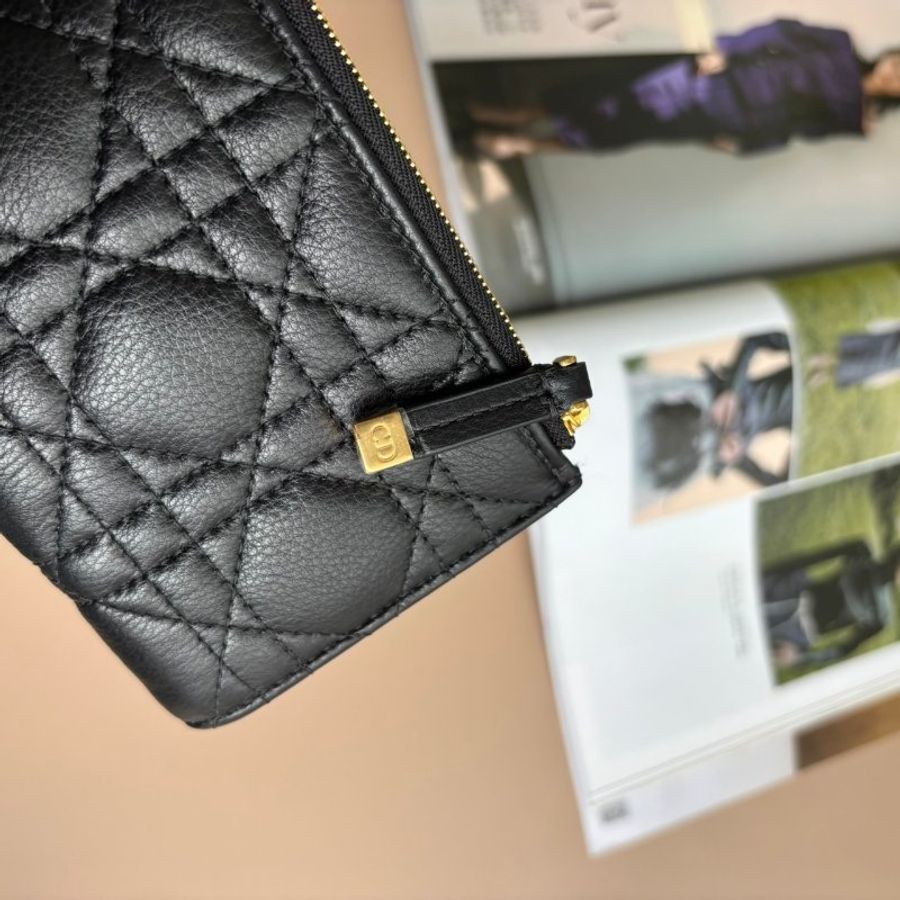::Christain Dior:: Caro Dahlia 錢包黑色柔軟Cannage 籐格紋小牛皮-9