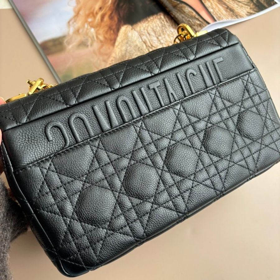 ::Christain Dior:: Caro 中型 黑色柔軟 Cannage 籐格紋小牛皮鏈包 肩背包 側背包-1