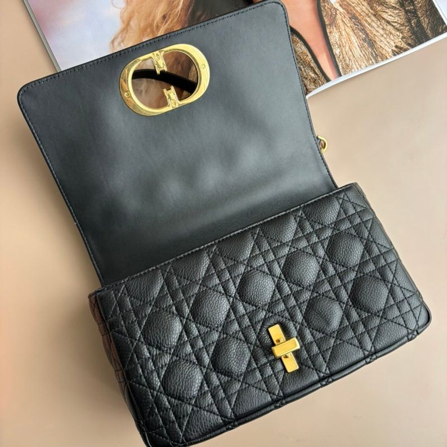 ::Christain Dior:: Caro 中型 黑色柔軟 Cannage 籐格紋小牛皮鏈包 肩背包 側背包-3