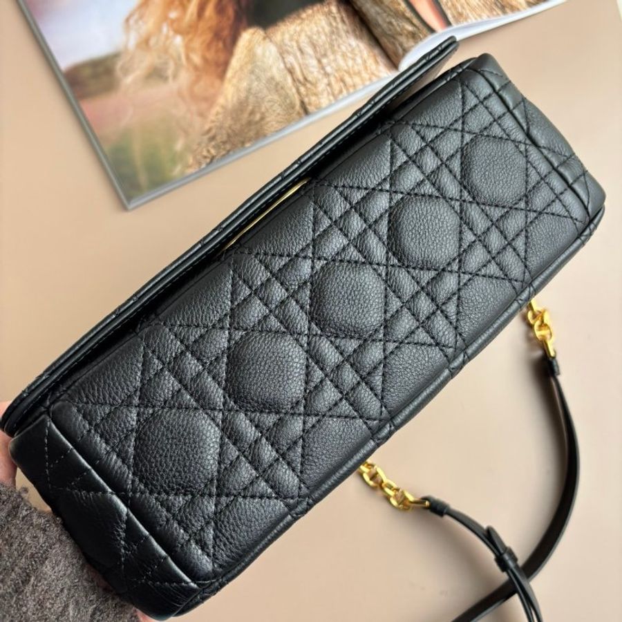 ::Christain Dior:: Caro 中型 黑色柔軟 Cannage 籐格紋小牛皮鏈包 肩背包 側背包-4
