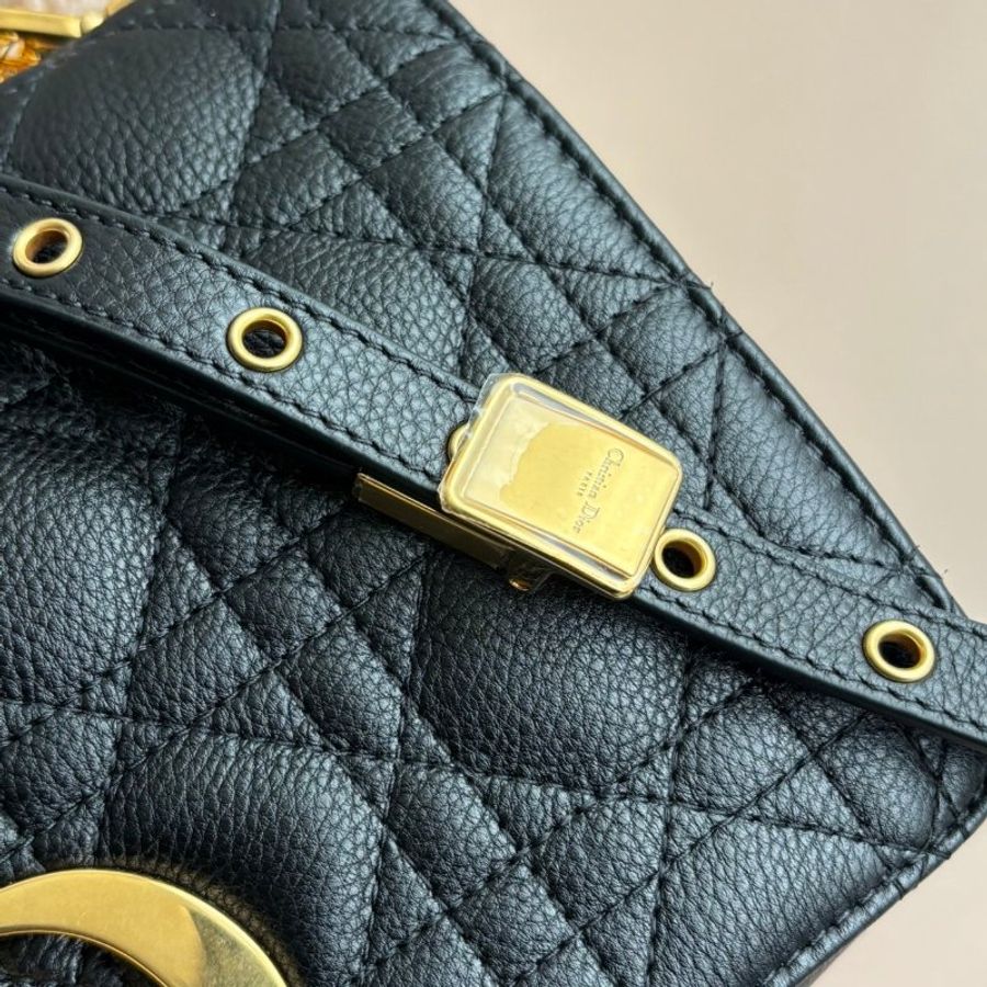 ::Christain Dior:: Caro 中型 黑色柔軟 Cannage 籐格紋小牛皮鏈包 肩背包 側背包-5