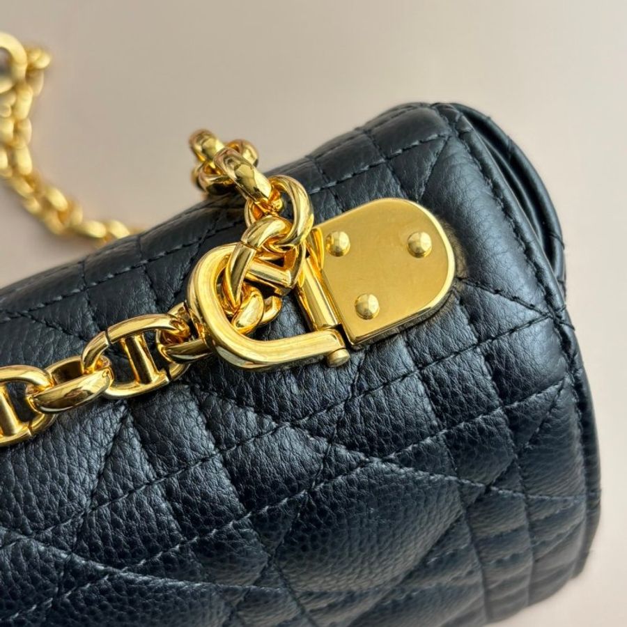 ::Christain Dior:: Caro 中型 黑色柔軟 Cannage 籐格紋小牛皮鏈包 肩背包 側背包-7