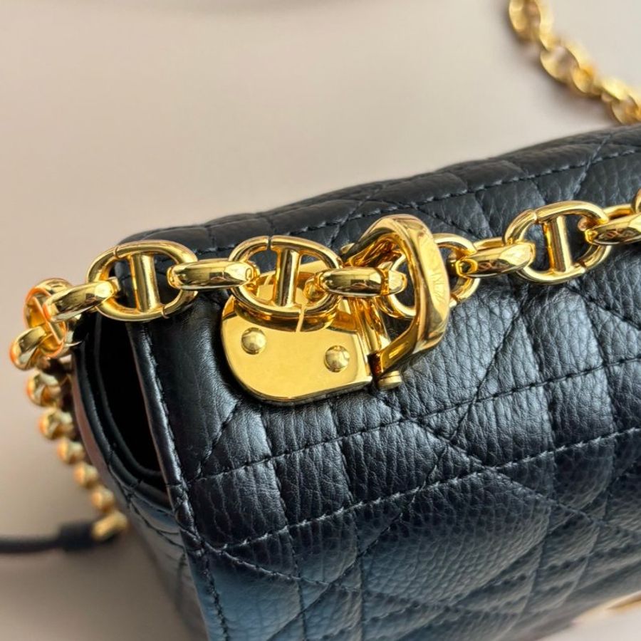 ::Christain Dior:: Caro 中型 黑色柔軟 Cannage 籐格紋小牛皮鏈包 肩背包 側背包-8