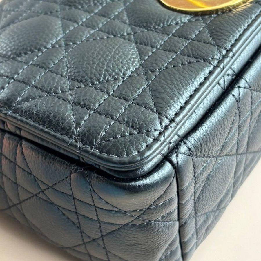 ::Christain Dior:: Caro 中型 黑色柔軟 Cannage 籐格紋小牛皮鏈包 肩背包 側背包-9
