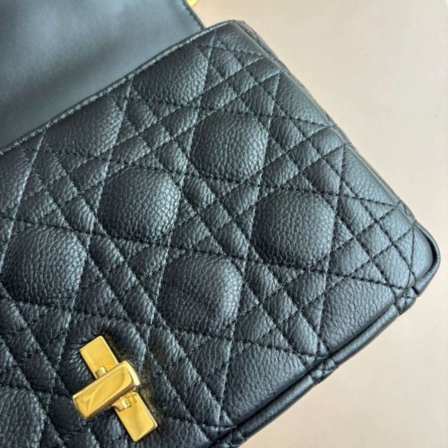 ::Christain Dior:: Caro 中型 黑色柔軟 Cannage 籐格紋小牛皮鏈包 肩背包 側背包-15