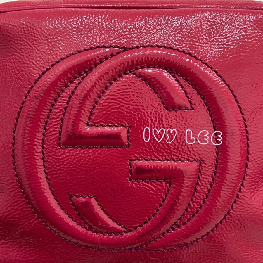 GUCCI 古馳 桃紅漆皮 Disco Soho 流蘇相機包 肩背包 斜背包 308364 二手精品-3