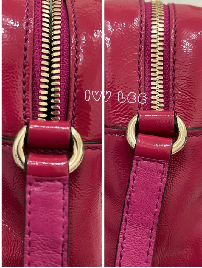 GUCCI 古馳 桃紅漆皮 Disco Soho 流蘇相機包 肩背包 斜背包 308364 二手精品-14