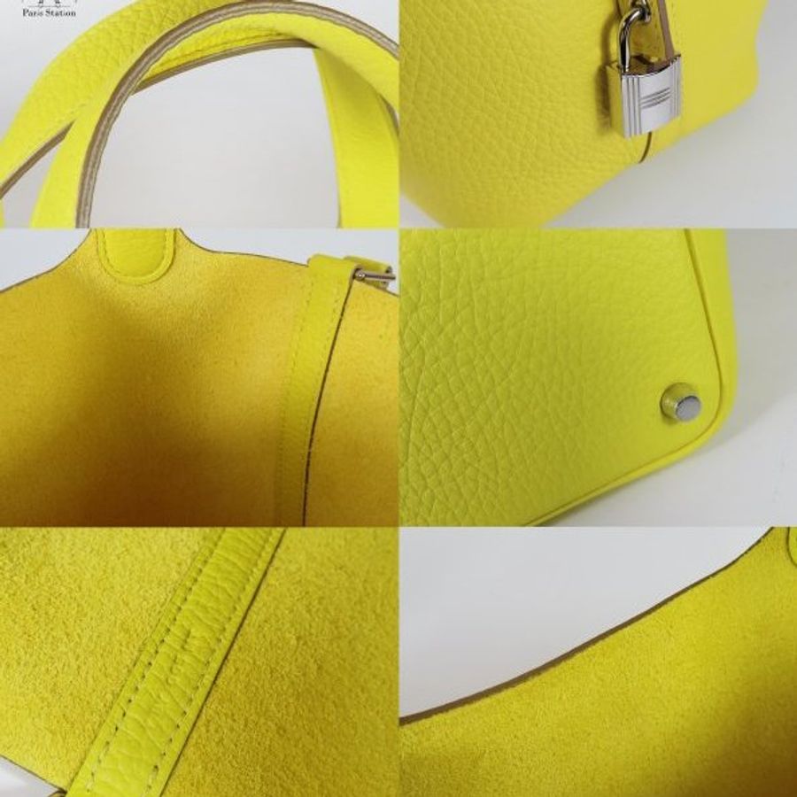 【巴黎站二手名牌專賣店】*現貨*HERMES 愛馬仕 真品*Y刻PICOTIN 18菜籃子 檸檬黃牛皮銀釦手提包-4