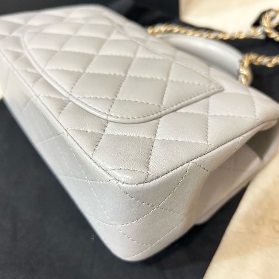 Chanel 香奈兒 灰金扣cf 手柄大mini flap handle 方胖 cf20 mini with top handle 鼠尾草灰 泥灰-3