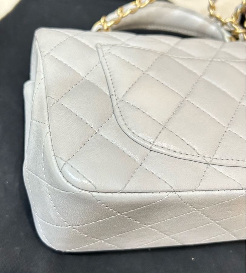Chanel 香奈兒 灰金扣cf 手柄大mini flap handle 方胖 cf20 mini with top handle 鼠尾草灰 泥灰-4