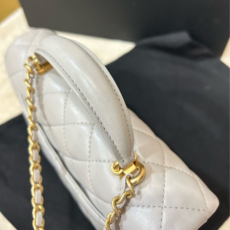 Chanel 香奈兒 灰金扣cf 手柄大mini flap handle 方胖 cf20 mini with top handle 鼠尾草灰 泥灰-6
