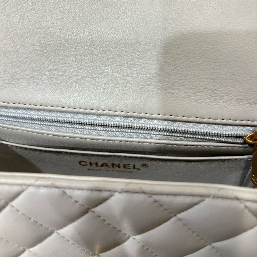 Chanel 香奈兒 灰金扣cf 手柄大mini flap handle 方胖 cf20 mini with top handle 鼠尾草灰 泥灰-13