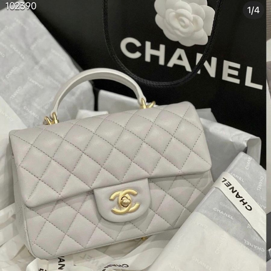 Chanel 香奈兒 灰金扣cf 手柄大mini flap handle 方胖 cf20 mini with top handle 鼠尾草灰 泥灰-15