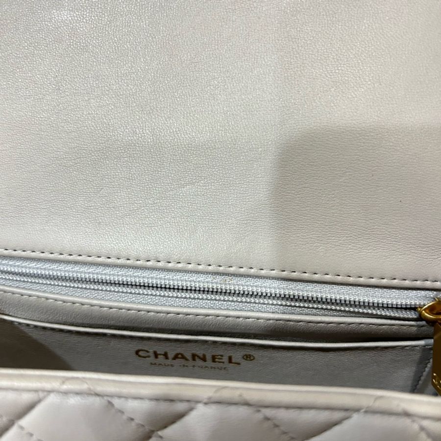 Chanel 香奈兒 灰金扣cf 手柄大mini flap handle 方胖 cf20 mini with top handle 鼠尾草灰 泥灰-36