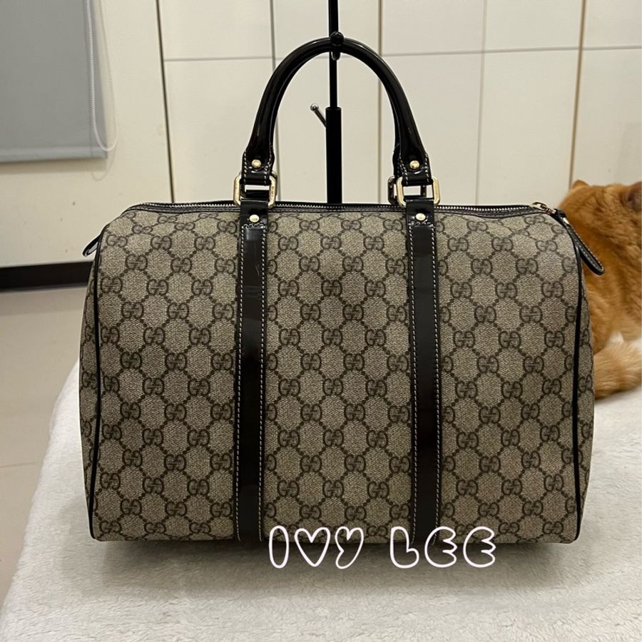 GUCCI GG Plus Joy Monogram 帆布皮革波士頓包 手提包 棕色 193603 二手精品-1