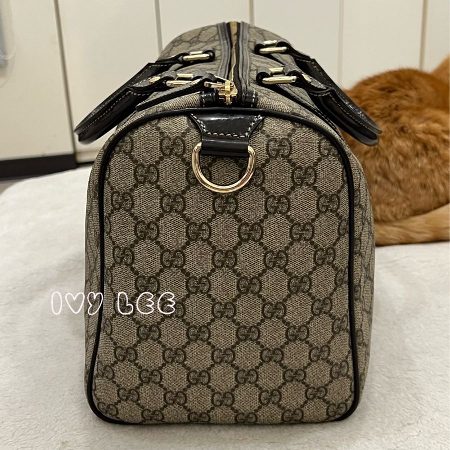 GUCCI GG Plus Joy Monogram 帆布皮革波士頓包 手提包 棕色 193603 二手精品-4