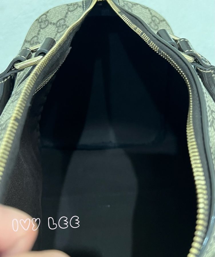 GUCCI GG Plus Joy Monogram 帆布皮革波士頓包 手提包 棕色 193603 二手精品-11