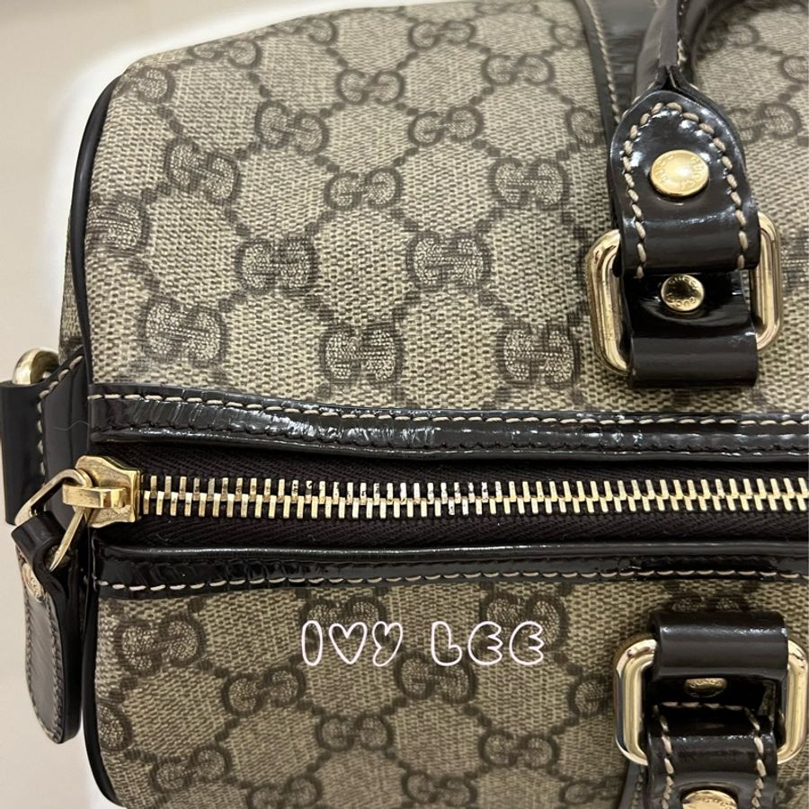 GUCCI GG Plus Joy Monogram 帆布皮革波士頓包 手提包 棕色 193603 二手精品-12