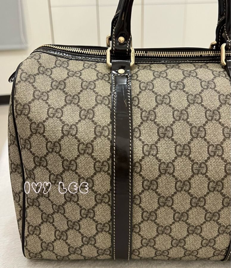 GUCCI GG Plus Joy Monogram 帆布皮革波士頓包 手提包 棕色 193603 二手精品-25