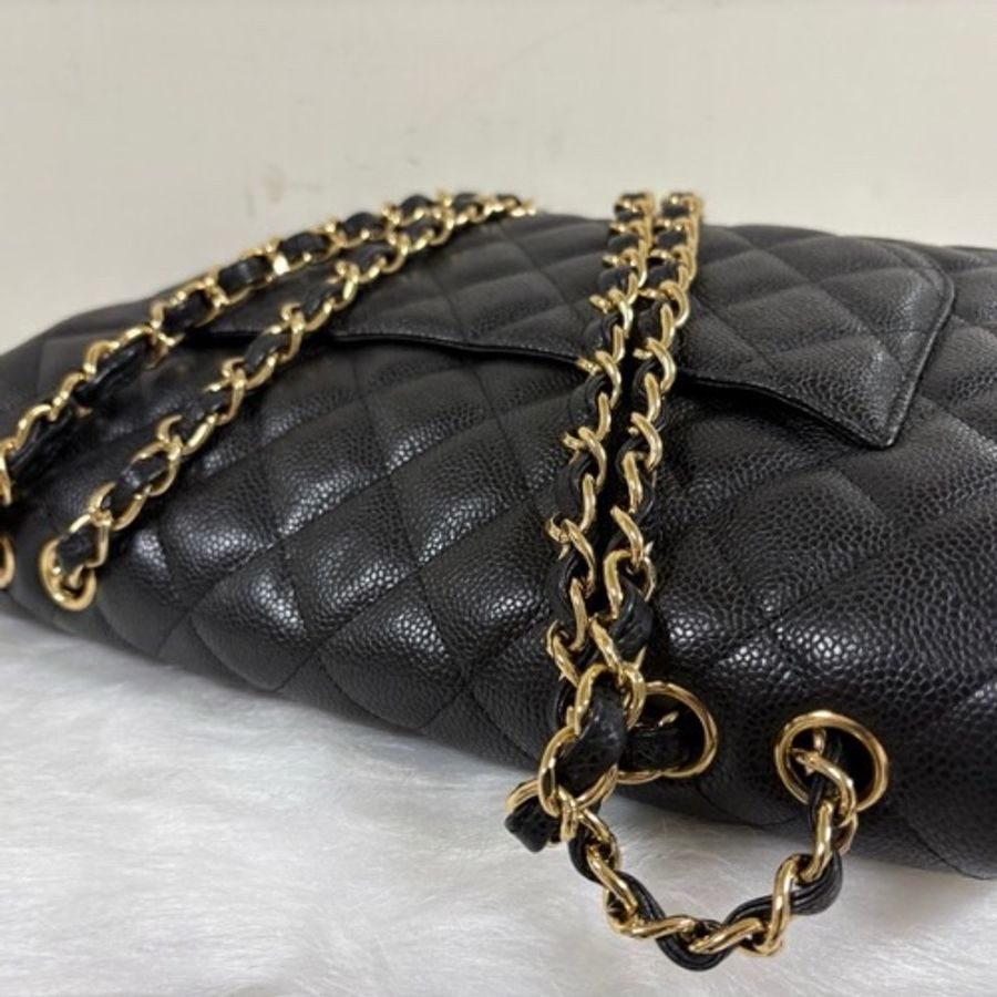 CHANEL 經典 CF Jumbo 黑金荔枝皮-4
