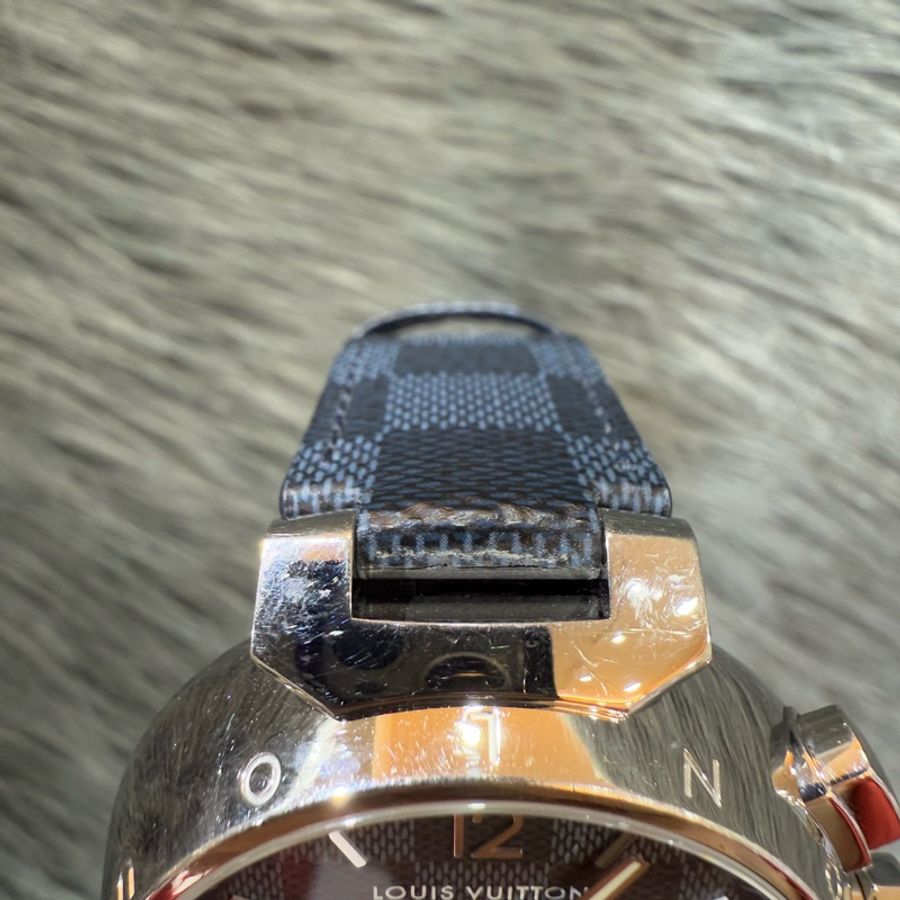 LV QA094Z 不銹鋼 藍色 棋盤格 Tambour 計時 日期 碼錶 石英錶 手錶 瑞士錶-15