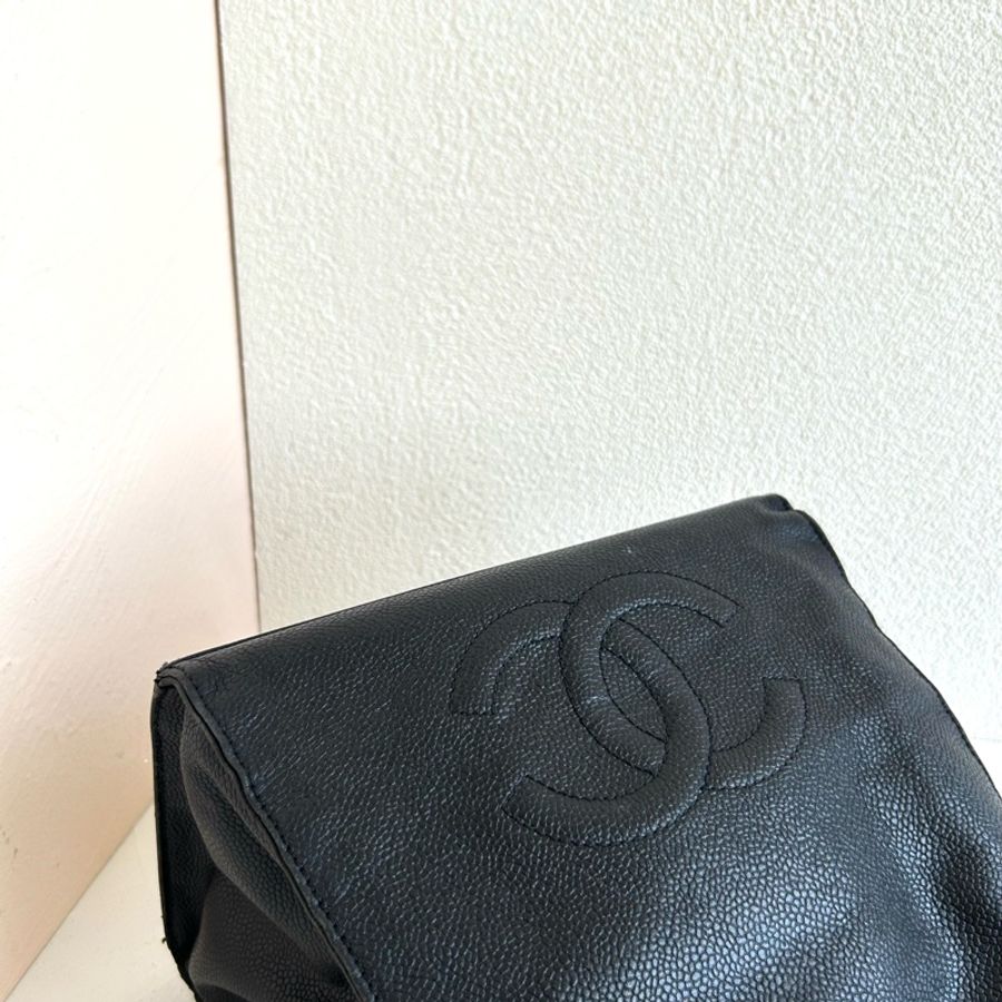 【LA LUNE】中古二手Chanel黑色魚子皮革水桶抽繩小包單肩側揹斜背孭手袋 Vintage-5