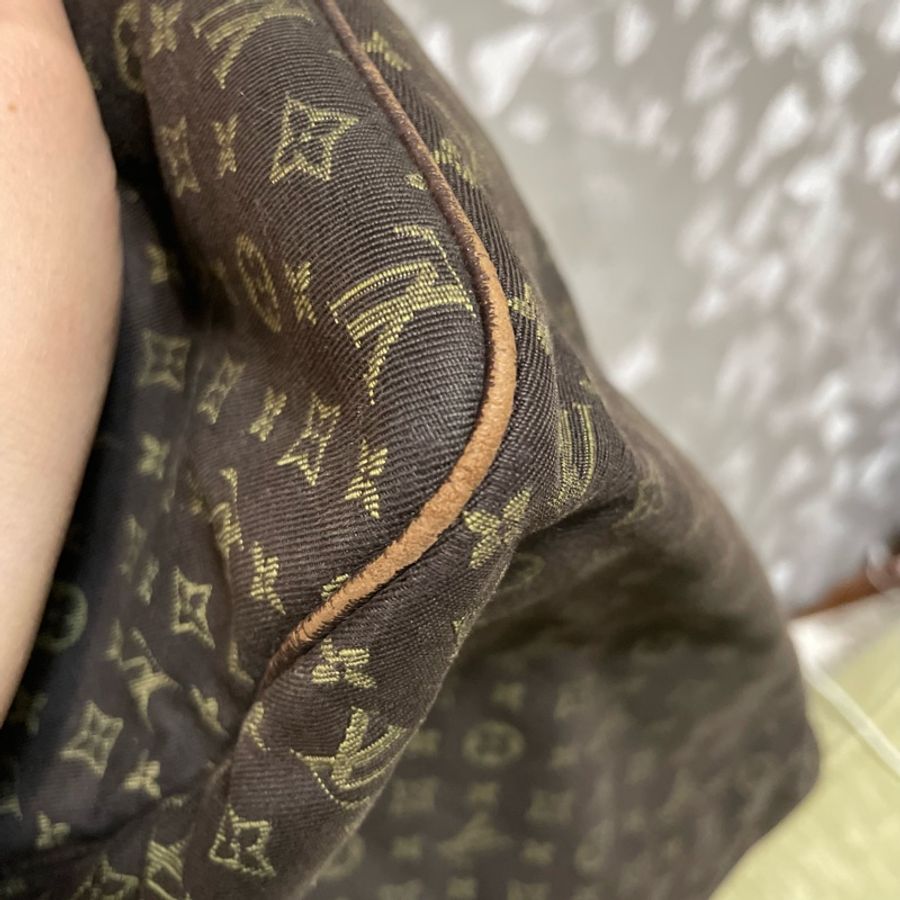 LV 二手真品限量 咖啡色 monogram 緹花布 棉麻 speedy 30cm M95224-9