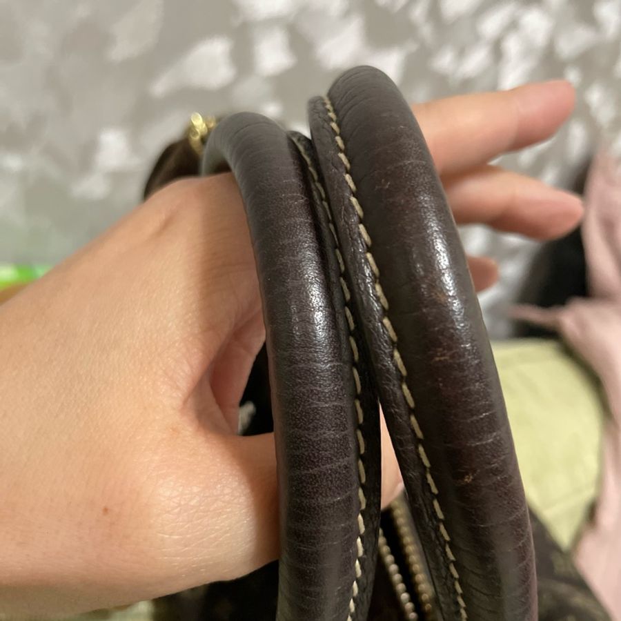 LV 二手真品限量 咖啡色 monogram 緹花布 棉麻 speedy 30cm M95224-15