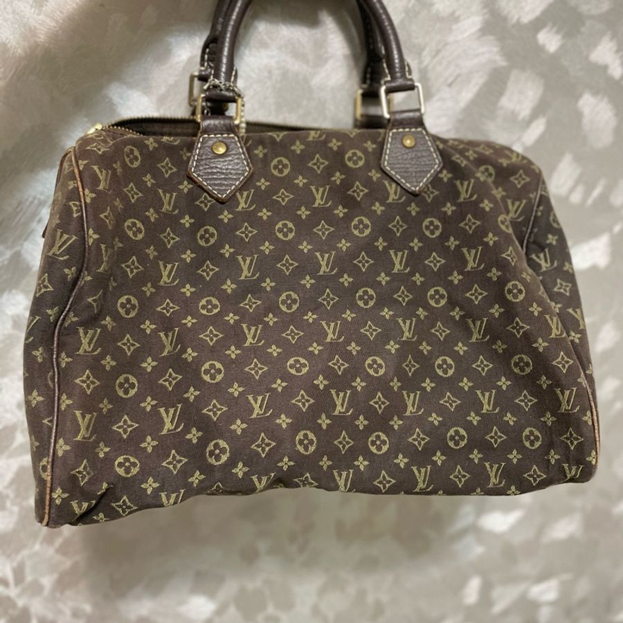 LV 二手真品限量 咖啡色 monogram 緹花布 棉麻 speedy 30cm M95224-23