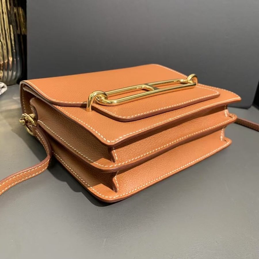 Hermes 愛馬仕 Roulis19 金棕色 el皮金扣 Y刻 單肩斜挎包-3