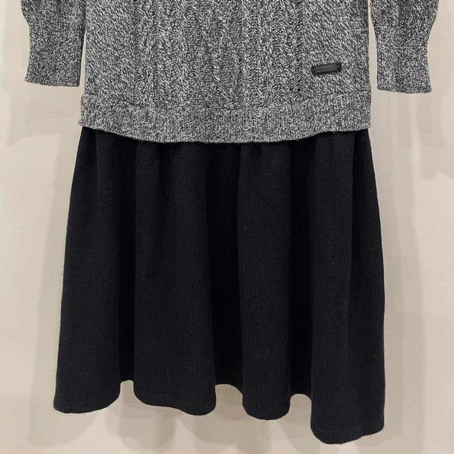 Burberry 藍標 灰色麻花綁帶拼接毛料洋裝-3