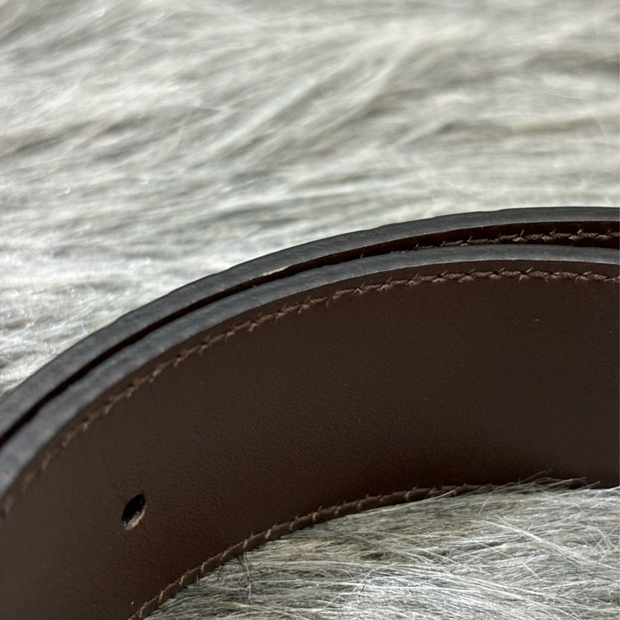 GUCCI 473030 G GG LOGO 雙G 黑色咖啡色牛皮老花字紋 銀扣銀釦 雙面 皮帶 腰帶 90公分-3