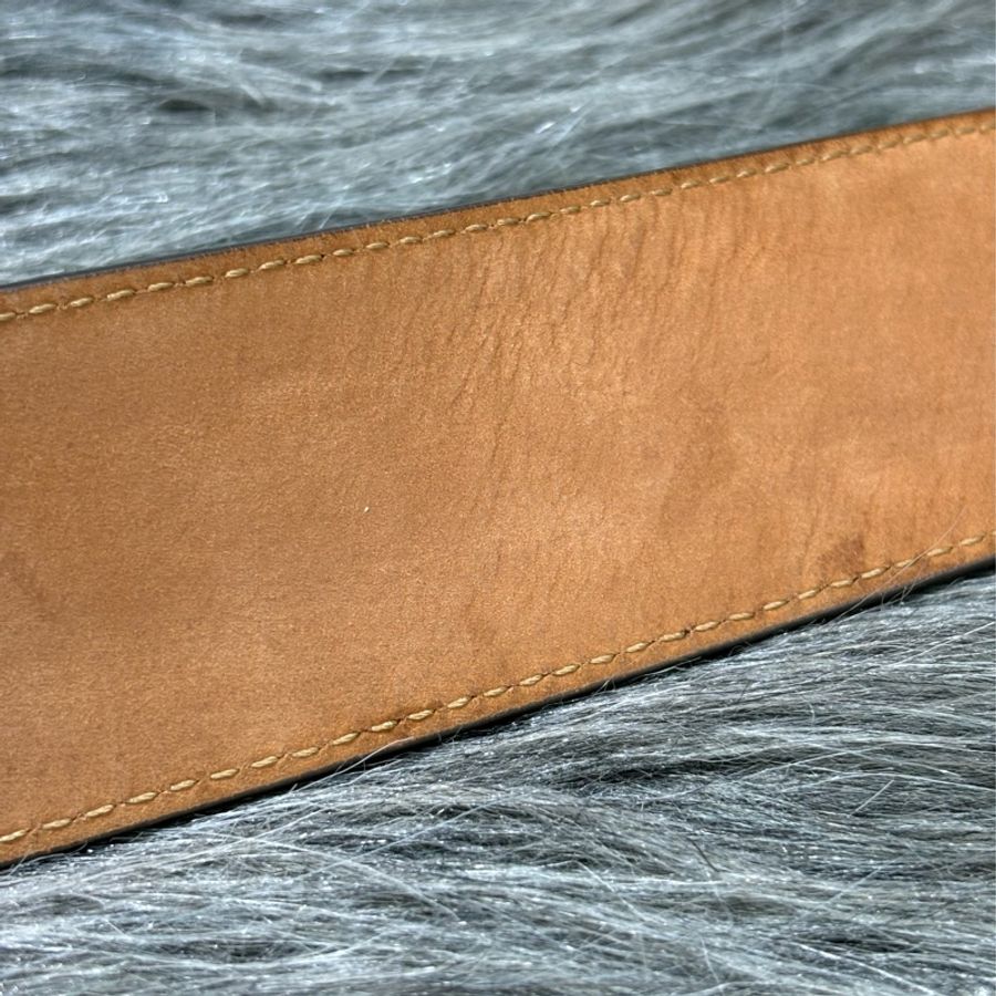 FENDI FF 大象 灰 LOGO 老花 字紋 全皮 銀釦 皮帶 腰帶 腰封 寬版-14