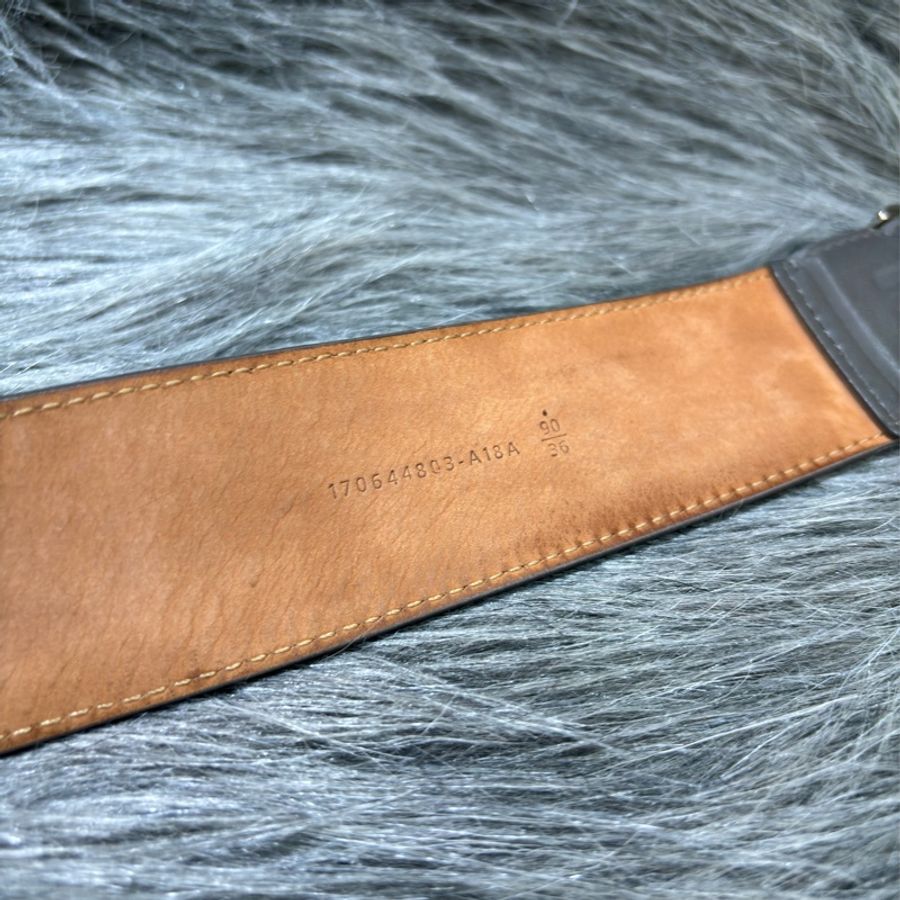 FENDI FF 大象 灰 LOGO 老花 字紋 全皮 銀釦 皮帶 腰帶 腰封 寬版-15