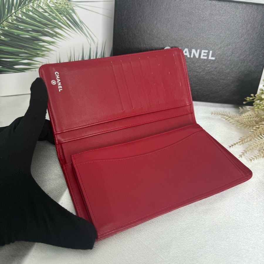 Chanel 酒紅色 鱷魚皮 長夾-2