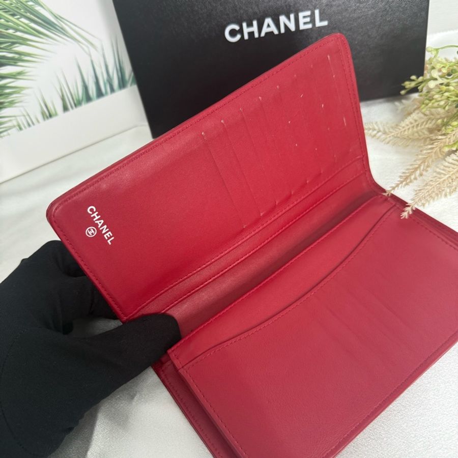 Chanel 酒紅色 鱷魚皮 長夾-3