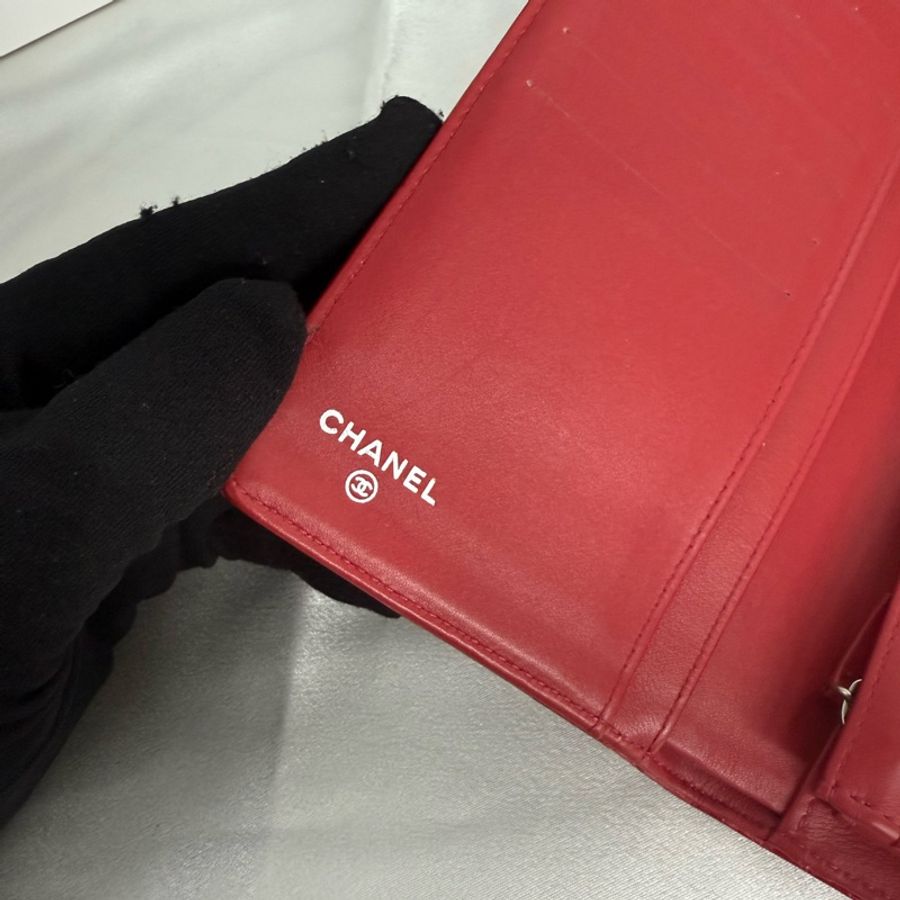 Chanel 酒紅色 鱷魚皮 長夾-4