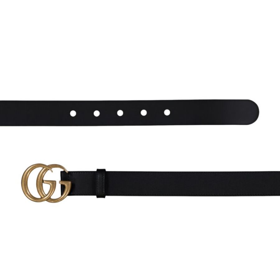 【GUCCI 古馳】Double G GG 雙G 仿舊金 牛皮 腰帶 皮帶 黑色 3公分寬 414516-2
