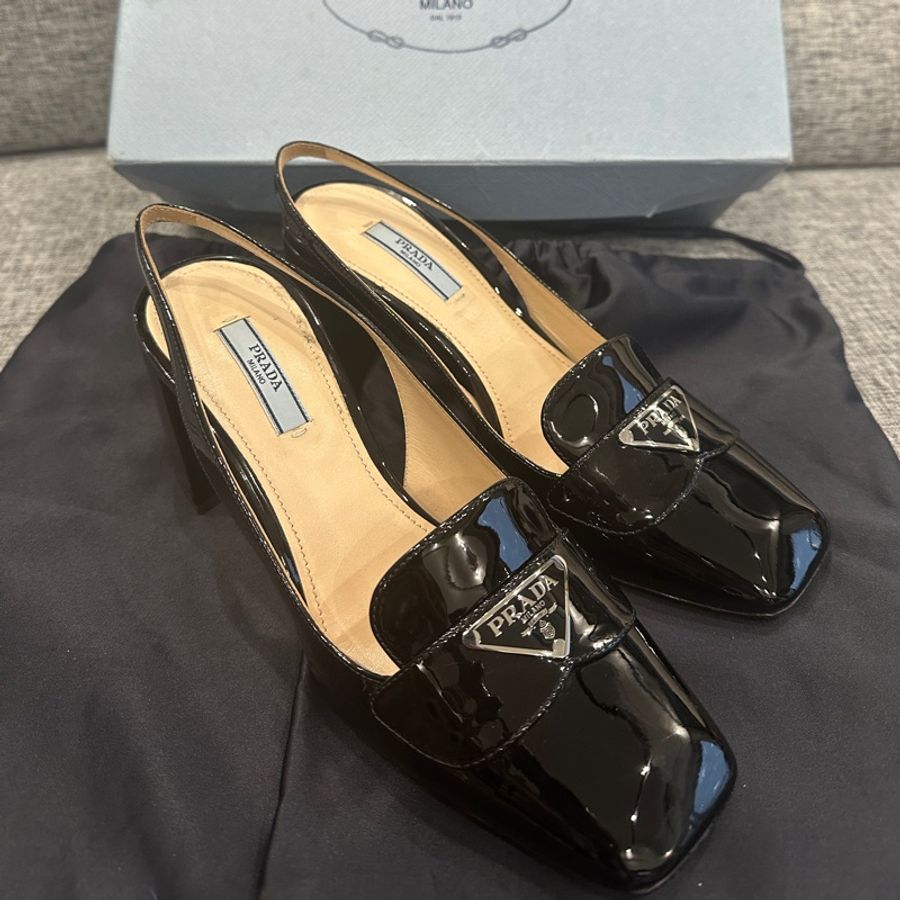 Prada 高跟 漆皮 黑色 學院 鞋 包鞋 龐克-1