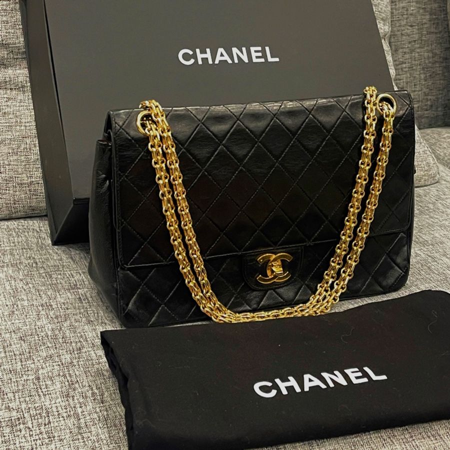 Chanel 香奈兒 古董包 勞力士 金鍊CF 口蓋 手提 包包 肩背 黑 老香 vitage-1