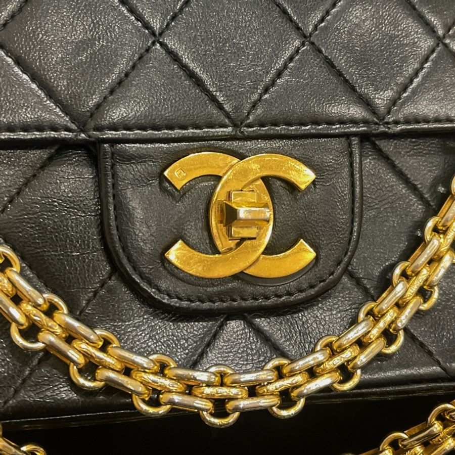 Chanel 香奈兒 古董包 勞力士 金鍊CF 口蓋 手提 包包 肩背 黑 老香 vitage-27