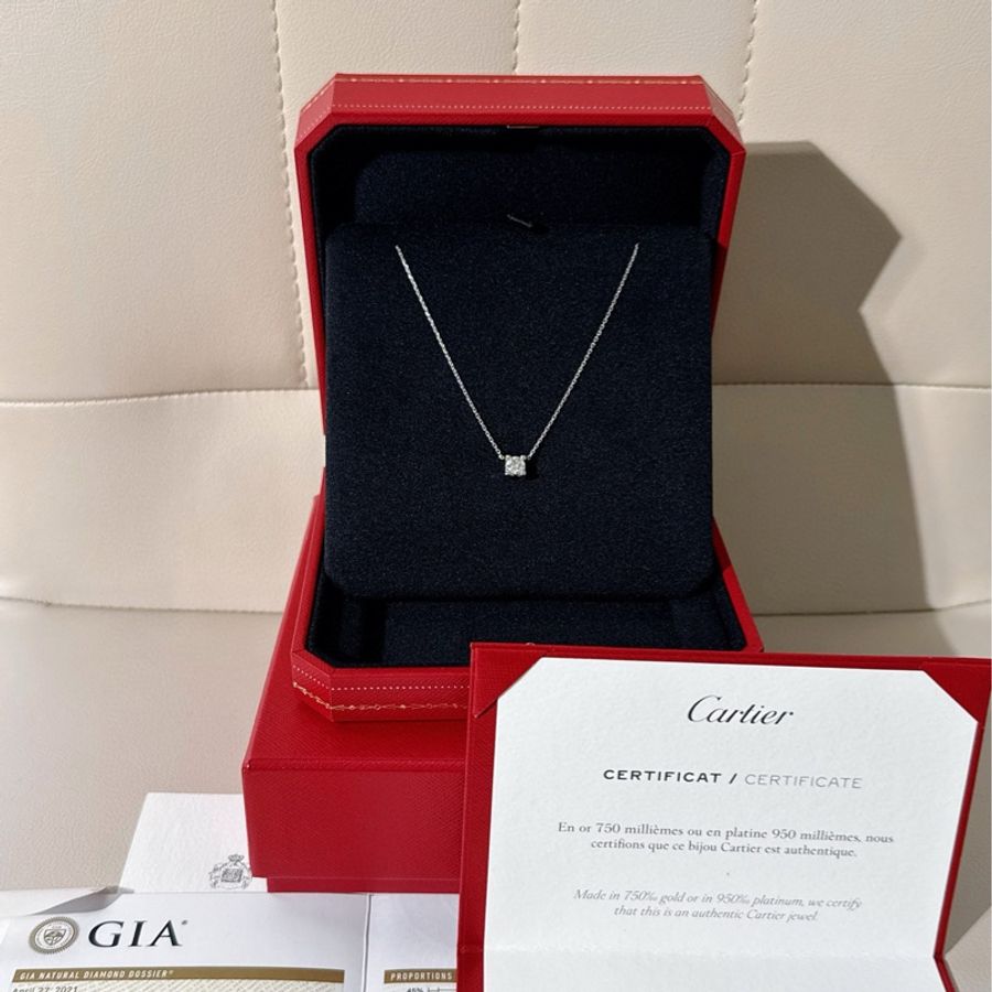 Cartier卡地亚 C DE CARTIER 18k白金牛头单钻项链-1