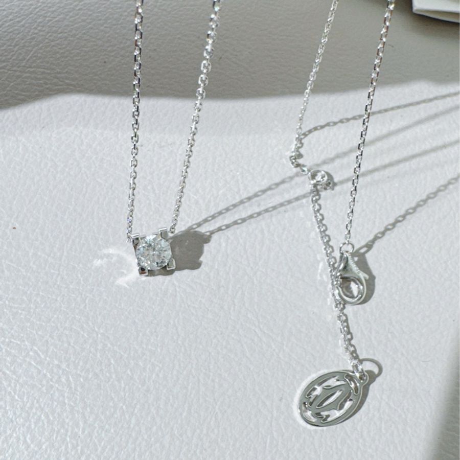 Cartier卡地亚 C DE CARTIER 18k白金牛头单钻项链-4