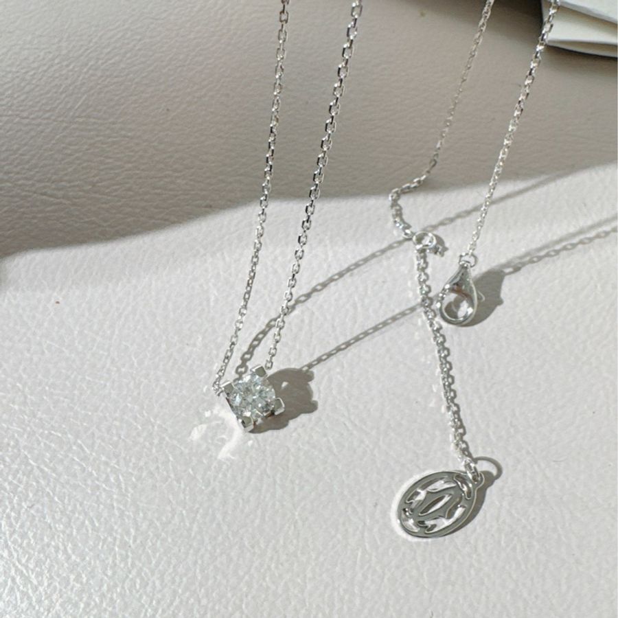 Cartier卡地亚 C DE CARTIER 18k白金牛头单钻项链-5