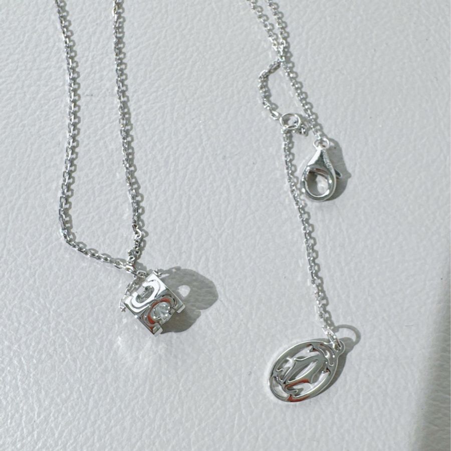 Cartier卡地亚 C DE CARTIER 18k白金牛头单钻项链-6