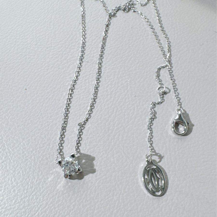 Cartier卡地亚 C DE CARTIER 18k白金牛头单钻项链-7
