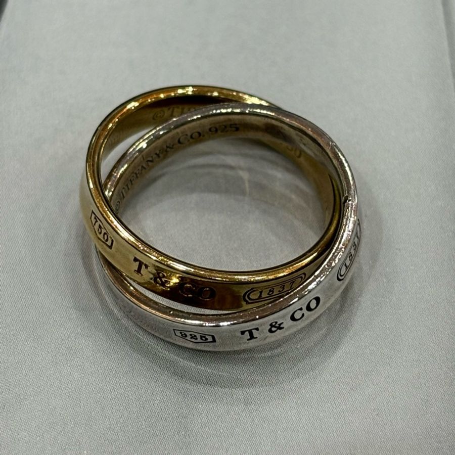 TIFFANY 蒂芬妮 18K K金 750 黃K 1837 925 純銀 雙圈 戒子 戒 戒指-7