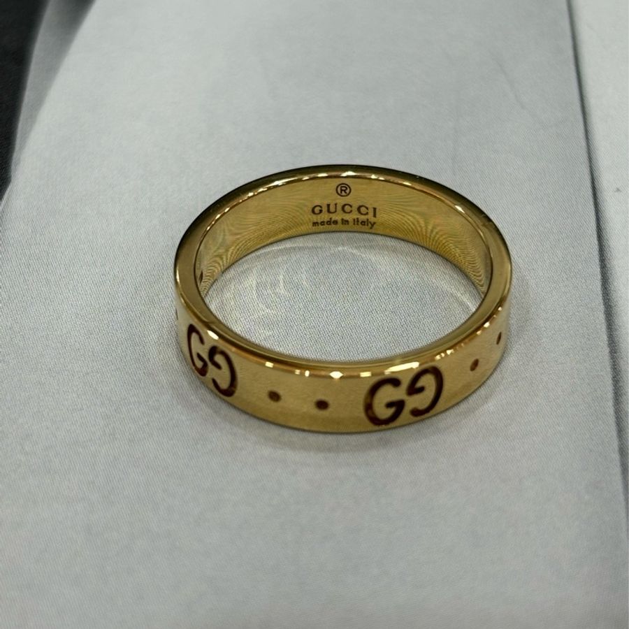 GUCCI 18黃K K金 750 LOGO壓印 K金 戒 戒子 戒指-3