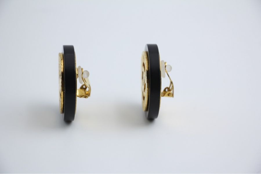 Chanel Vintage 1992年鍍金黑金拉絲耳環-5